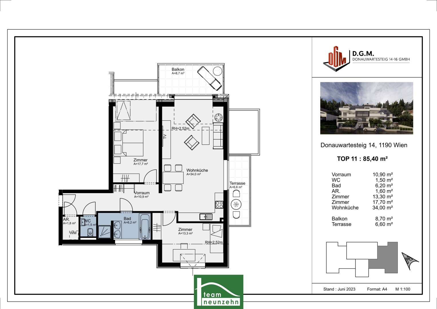 Wohnung zum Kauf 718.001 € 3 Zimmer 86,7 m²<br/>Wohnfläche 2.<br/>Geschoss Donauwartesteig 14 Wien 1190