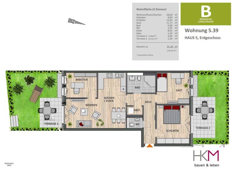 Wohnung zur Miete 1.500 € 4 Zimmer 91,3 m² EG Schlebusch Leverkusen 51375