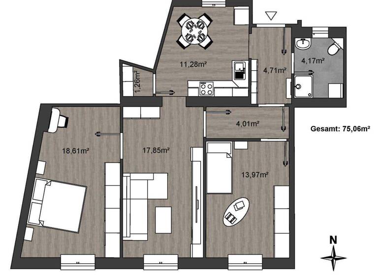 Wohnung zur Miete 560 € 4 Zimmer 75 m² Innere Stadt Klagenfurt am Wörthersee 9020