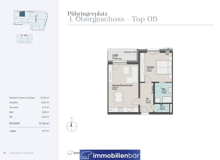 Wohnung zum Kauf 2 Zimmer 51,2 m² 1. Geschoss Pühringerplatz 9 Grieskirchen 4710