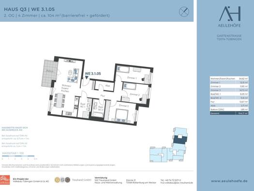 Wohnung zur Miete 1.053 € 4 Zimmer 104 m² frei ab sofort Gartenstraße 223 Innenstadt Tübingen 72074