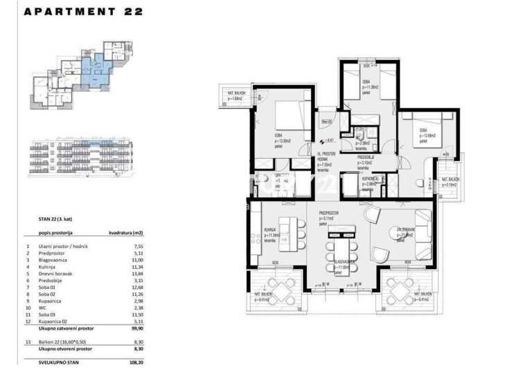 Wohnung zum Kauf 375.000 € 3 Zimmer 99 m² 3. Geschoss Seget