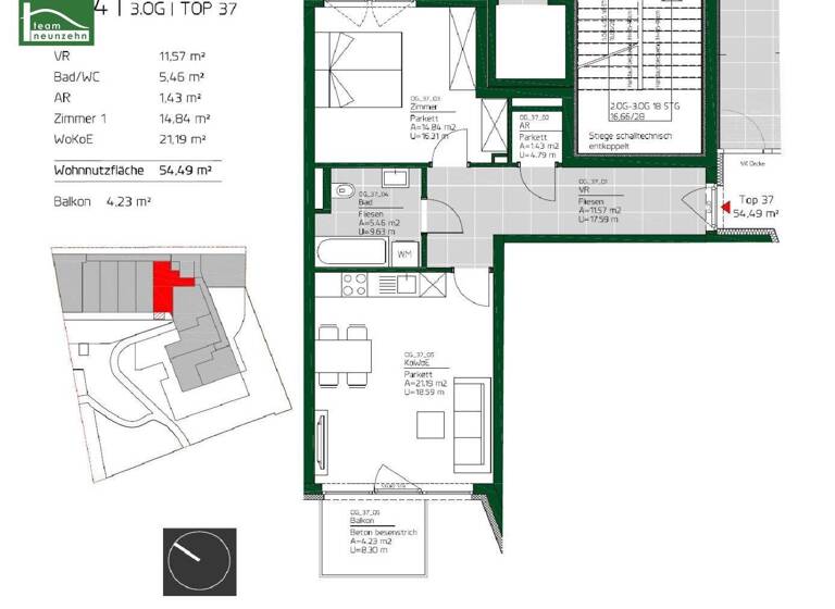 Wohnung zur Miete 542 € 2 Zimmer 54,5 m² 3. Geschoss Ungergasse 39 Gries Graz 8020