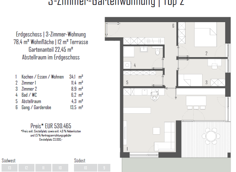 Wohnung zum Kauf - Erstbezug provisionsfrei 530.465 € 3 Zimmer 78,4 m² EG Gutenbergstraße 20a Hohenems 6845