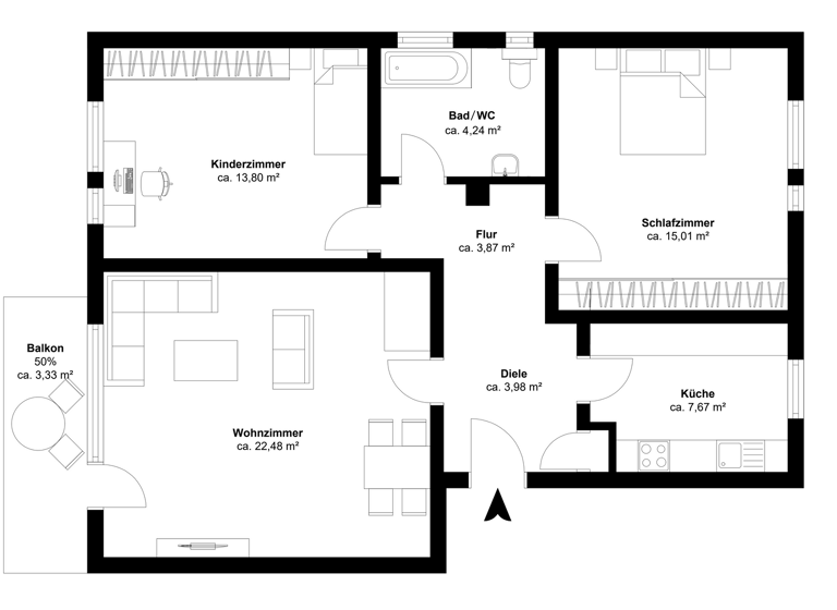 Wohnung zum Kauf 275.000 € 3 Zimmer 75 m² 1. Geschoss Lind Zirndorf 90513