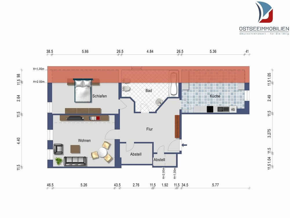 Wohnung zur Miete 700 € 2 Zimmer 93 m²<br/>Wohnfläche 3.<br/>Geschoss Eldena Greifswald 17493