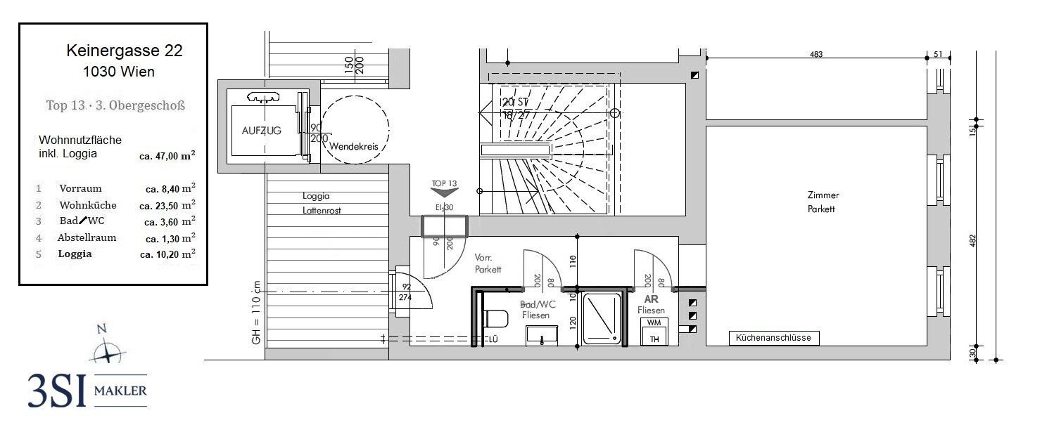 Wohnung zum Kauf 276.000 € 1 Zimmer 36,8 m²<br/>Wohnfläche 3.<br/>Geschoss Keinergasse 22 Wien 1030