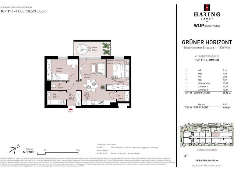 Wohnung zum Kauf - Erstbezug 335.500 € 3 Zimmer 53,7 m² 1. Geschoss Süßenbrunner Straße 61 Wien 1220