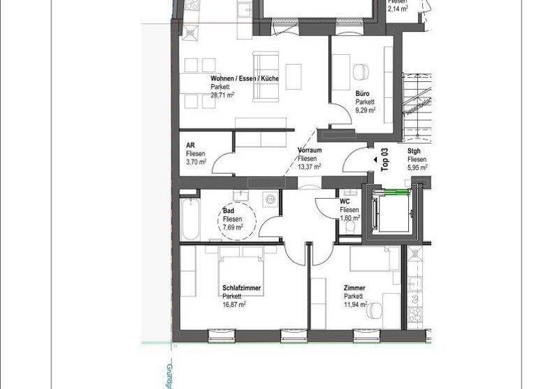 Wohnung zur Miete - Erstbezug 944 € 4 Zimmer 93,2 m² 1. Geschoss Bahrgasse 6 Waldegg Linz 4020