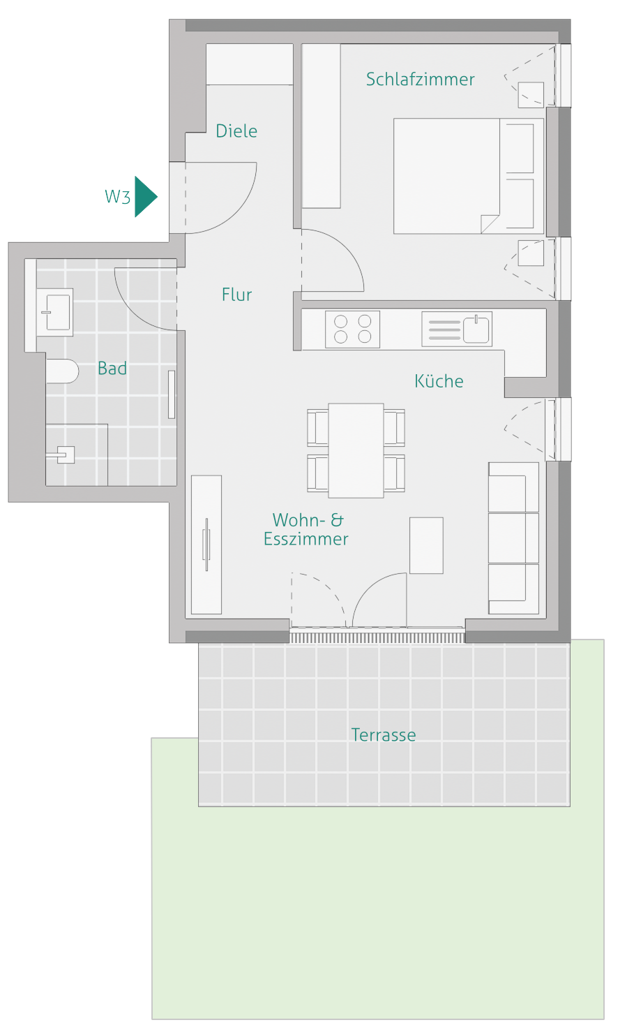 Terrassenwohnung zum Kauf provisionsfrei 440.500 € 2 Zimmer 53,2 m²<br/>Wohnfläche EG<br/>Geschoss Schillerstraße 36 Herrenberg Herrenberg 71083