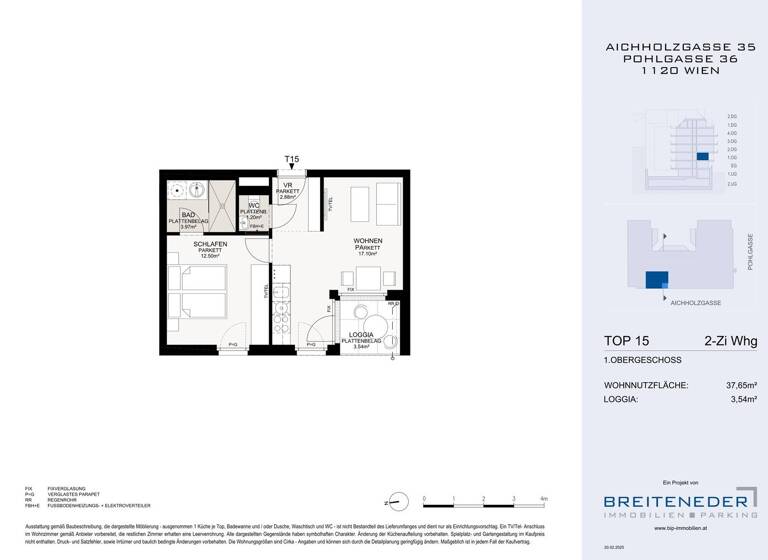 Wohnung zum Kauf - Erstbezug 264.000 € 2 Zimmer 37,7 m² 1. Geschoss Wien 1120