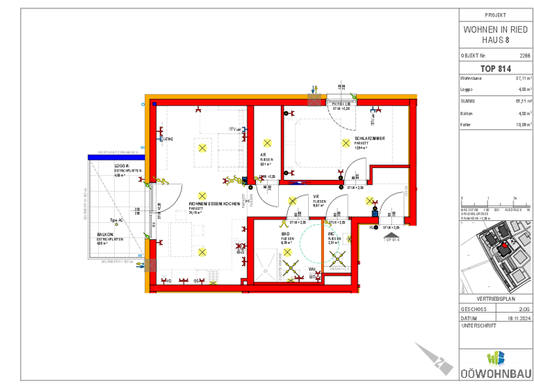 Wohnung zur Miete - Erstbezug 620 € 2 Zimmer 57,1 m² 2. Geschoss Berta-Brader-Weg Ried im Innkreis 4910
