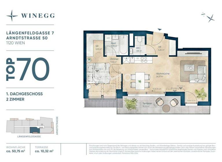 Wohnung zum Kauf - Erstbezug 427.800 € 2 Zimmer 50,8 m² Wien 1120