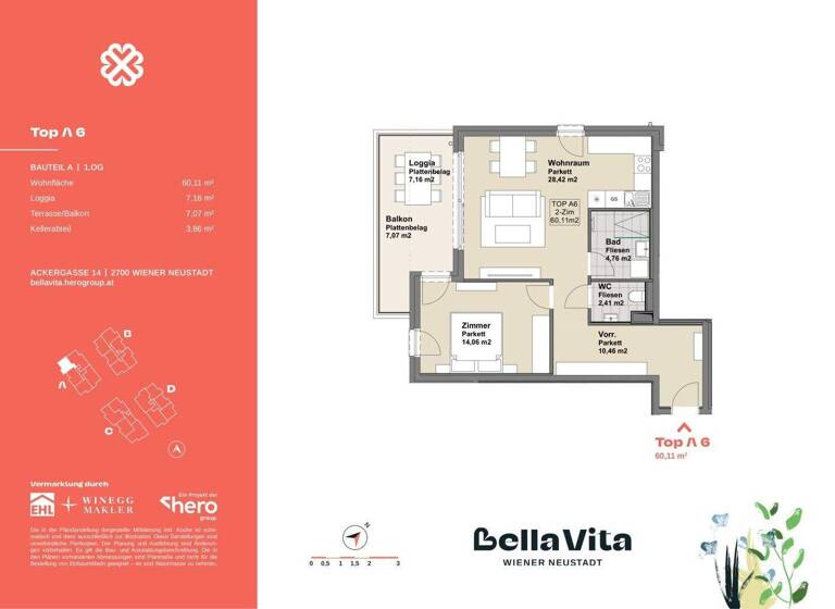 Wohnung zum Kauf provisionsfrei 243.513 € 2 Zimmer 60,1 m² 1. Geschoss Ackergasse 14 Wiener Neustadt 2700