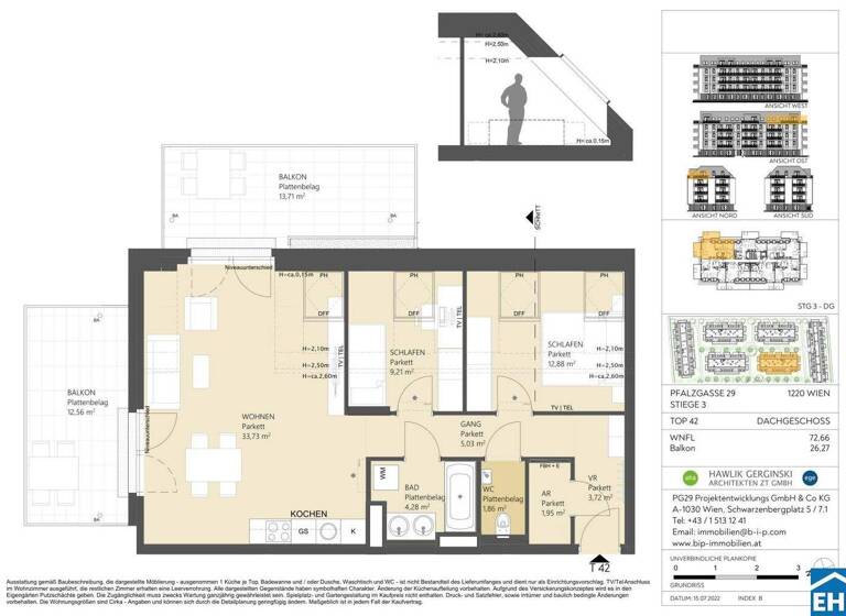 Wohnung zum Kauf 415.000 € 3 Zimmer 72,7 m² Pfalzgasse 29 Wien 1220