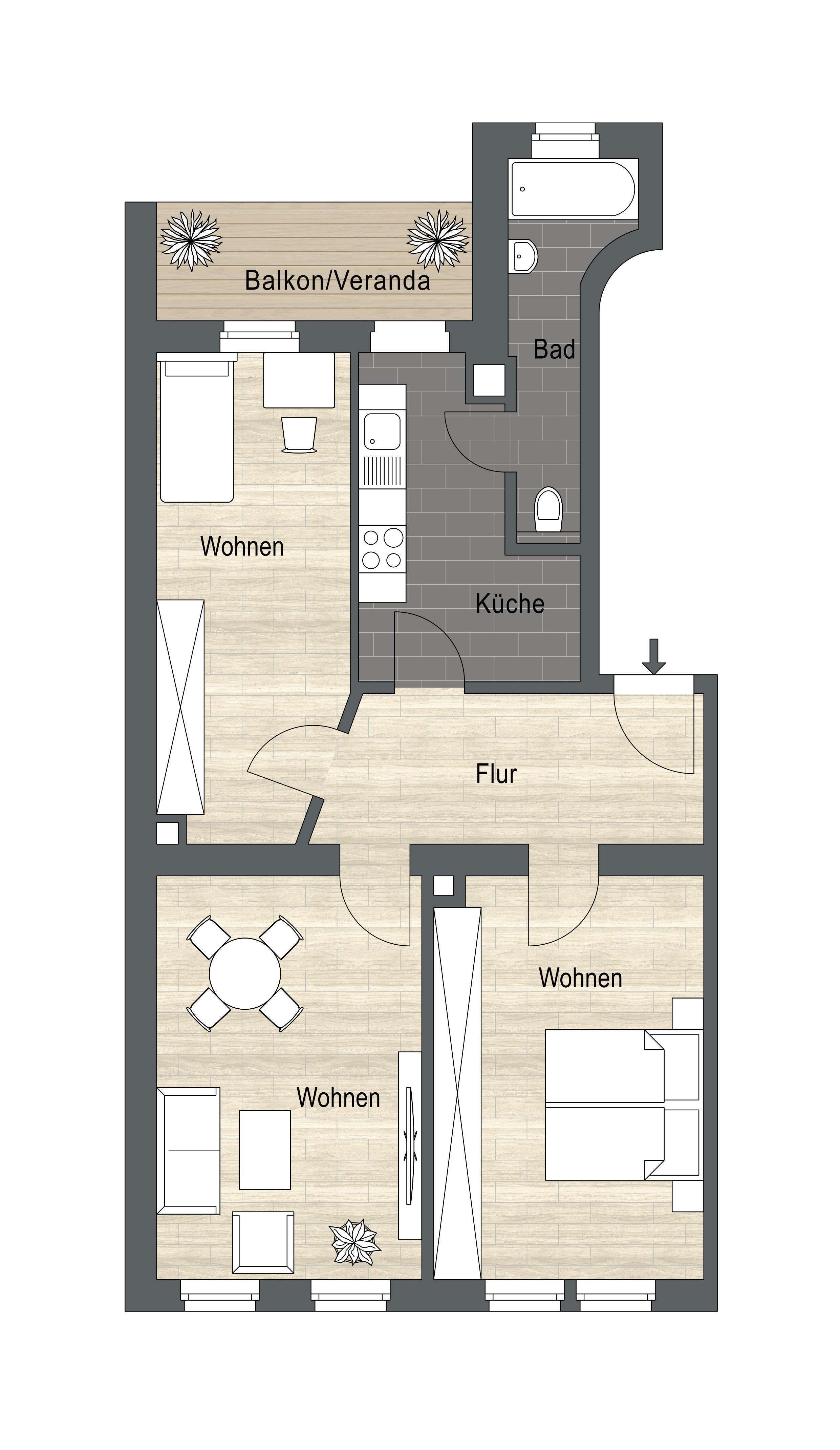 Wohnung zur Miete 1.049 € 3 Zimmer 73 m²<br/>Wohnfläche 1.<br/>Geschoss Radiusstraße 9 Neulindenau Leipzig 04179