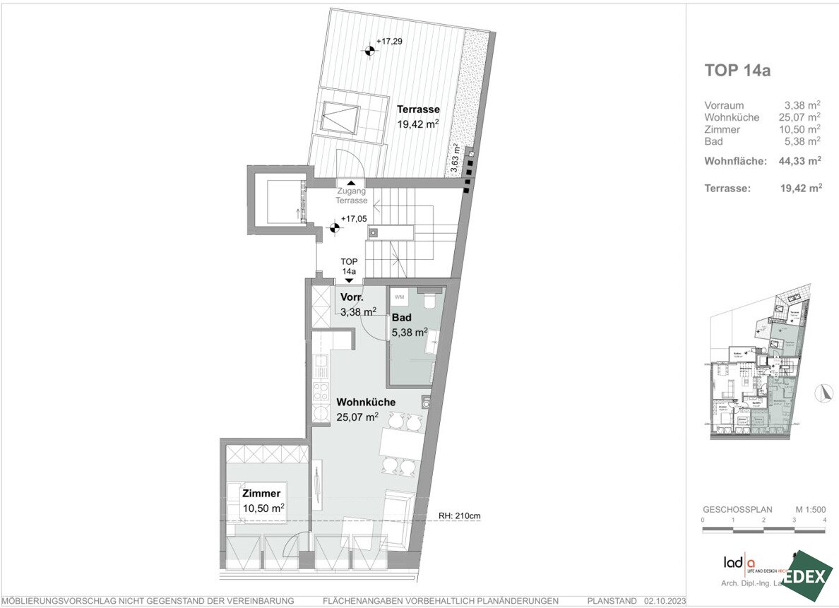 Wohnung zum Kauf 448.532 € 2 Zimmer 44,3 m²<br/>Wohnfläche Högelmüllergasse Wien 1050