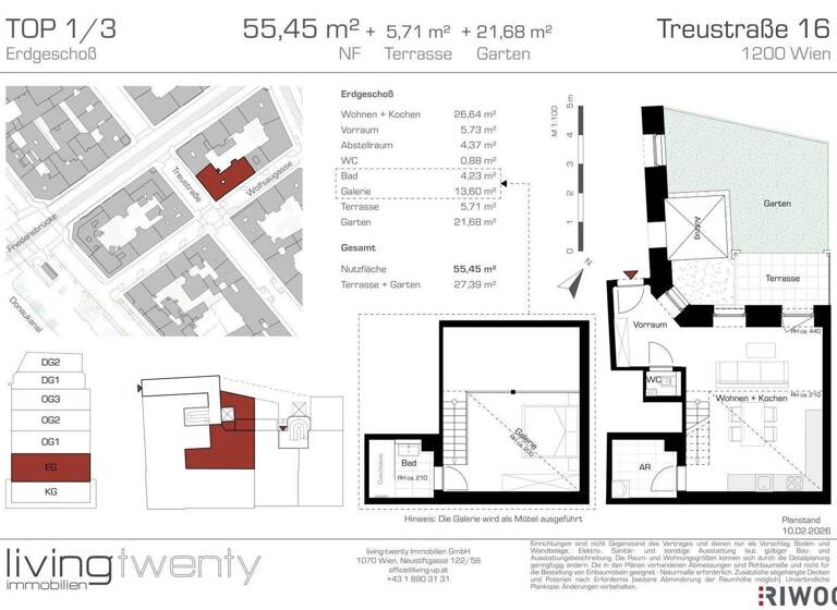 Wohnung zum Kauf - Erstbezug 360.000 € 2 Zimmer 55,5 m² EG Wien 1200