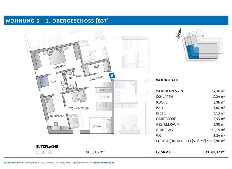 Wohnung zum Kauf - Erstbezug provisionsfrei 398.842 € 2 Zimmer 80,2 m² 1. Geschoss Bäumlstraße 37 Amberg 92224
