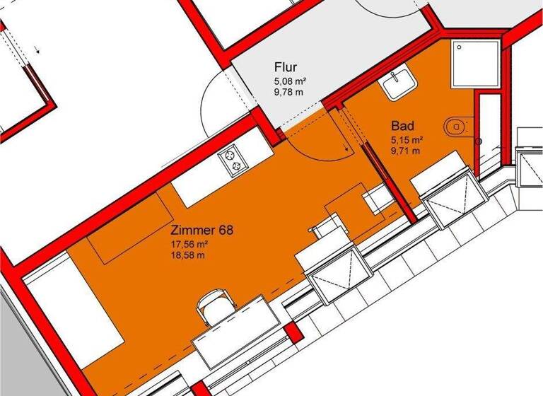 Studio zur Miete 385 € 1 Zimmer 22,7 m² 4. Geschoss Stiftsstraße 1 Reudnitz-Thonberg Leipzig 04317