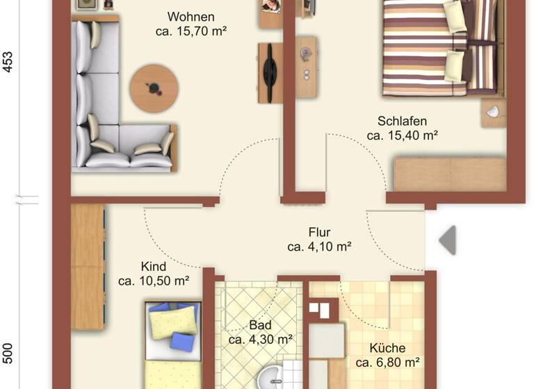 Wohnung zur Miete 306 € 3 Zimmer 59 m²<br/>Wohnfläche 3.<br/>Geschoss Leipziger Straße 20 c Zittau Zittau 02763