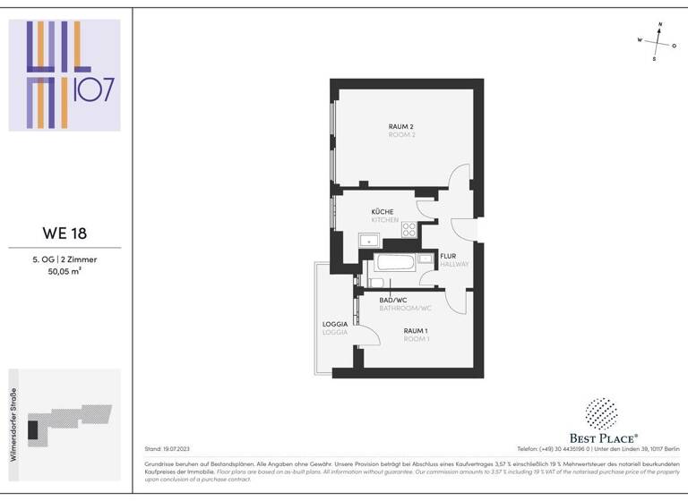 Wohnung zum Kauf 365.000 € 2 Zimmer 50,1 m²<br/>Wohnfläche 5.<br/>Geschoss Wilmersdorfer Straße 107a Charlottenburg Berlin 10629