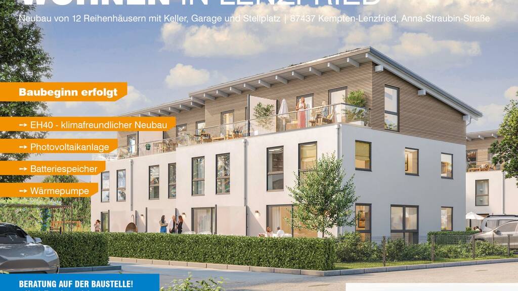 Reihenmittelhaus zum Kauf - Erstbezug provisionsfrei 995.000 € 148,6 m² 275 m² Grundstück Anna-Straubin-Straße Lenzfried Kempten (Allgäu) 87437