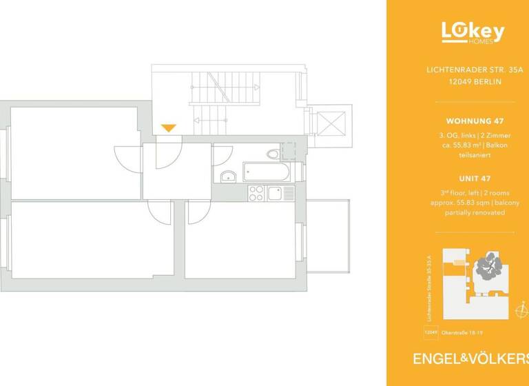 Wohnung zum Kauf 335.000 € 2 Zimmer 55,8 m² 3. Geschoss Lichtenrader Straße 35a Neukölln Berlin 12049