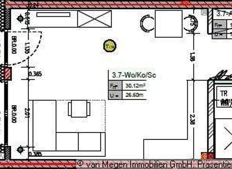 Studio zur Miete - Erstbezug 548 € 1 Zimmer 42,2 m² 2. Geschoss frei ab 01.08.2026 Geldern 47608