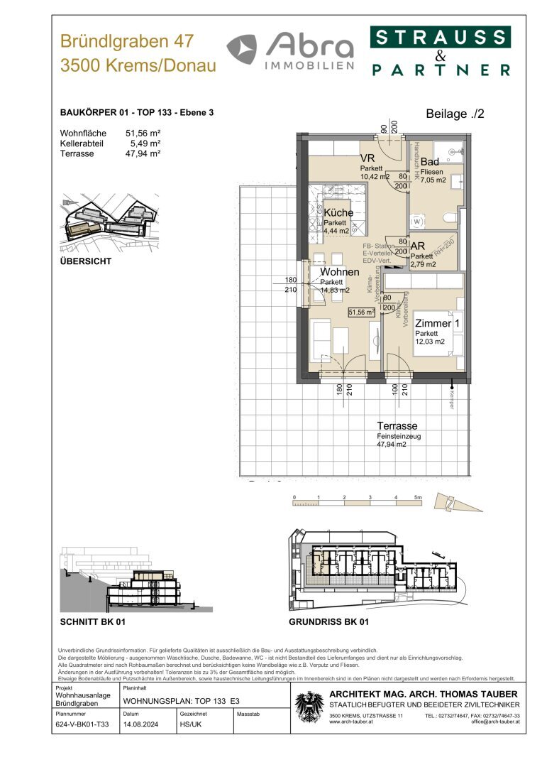 Terrassenwohnung zur Miete 1.095 € 2 Zimmer 51,6 m²<br/>Wohnfläche 3.<br/>Geschoss 01.02.2025<br/>Verfügbarkeit Bründlgraben 45 Krems an der Donau Krems an der Donau 3500