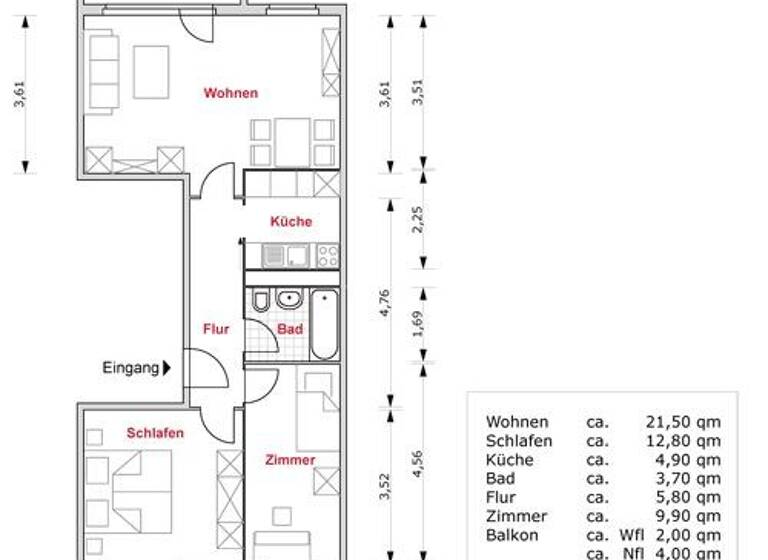 Wohnung zur Miete 439 € 3 Zimmer 61 m² 3. Geschoss frei ab 18.04.2026 Julius-Leber-Ring 74 Roter Berg Erfurt 99087