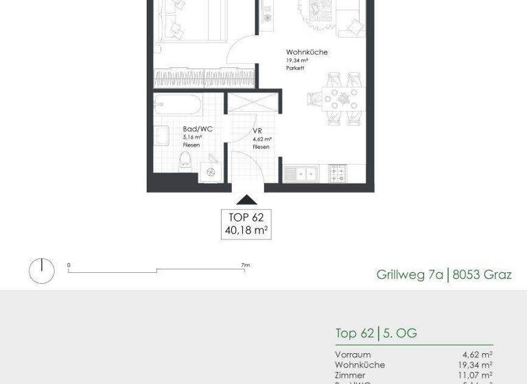 Wohnung zur Miete 446 € 2 Zimmer 40,2 m² 5. Geschoss Grillweg 7a Straßgang Graz 8053