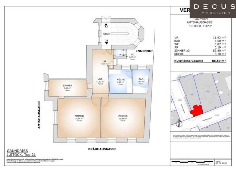 Wohnung zum Kauf provisionsfrei 338.300 € 3 Zimmer 86,8 m² 1. Geschoss Wien 1050