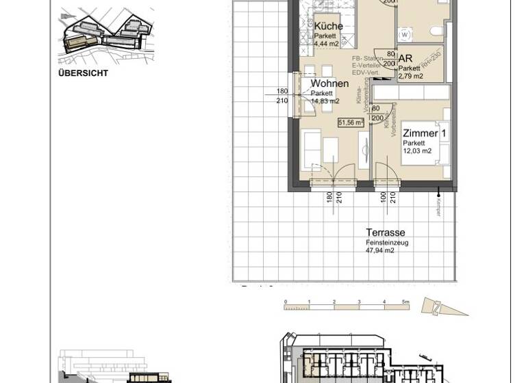 Terrassenwohnung zur Miete - Erstbezug 1.095 € 2 Zimmer 3. Geschoss Bründlgraben 45 Krems an der Donau 3500