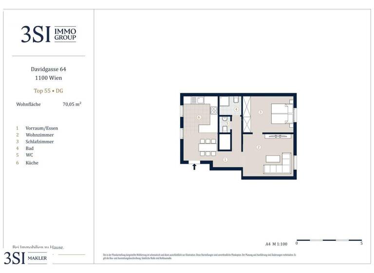Wohnung zum Kauf 325.000 € 2,5 Zimmer 70,1 m² 5. Geschoss Davidgasse 64 Wien 1100