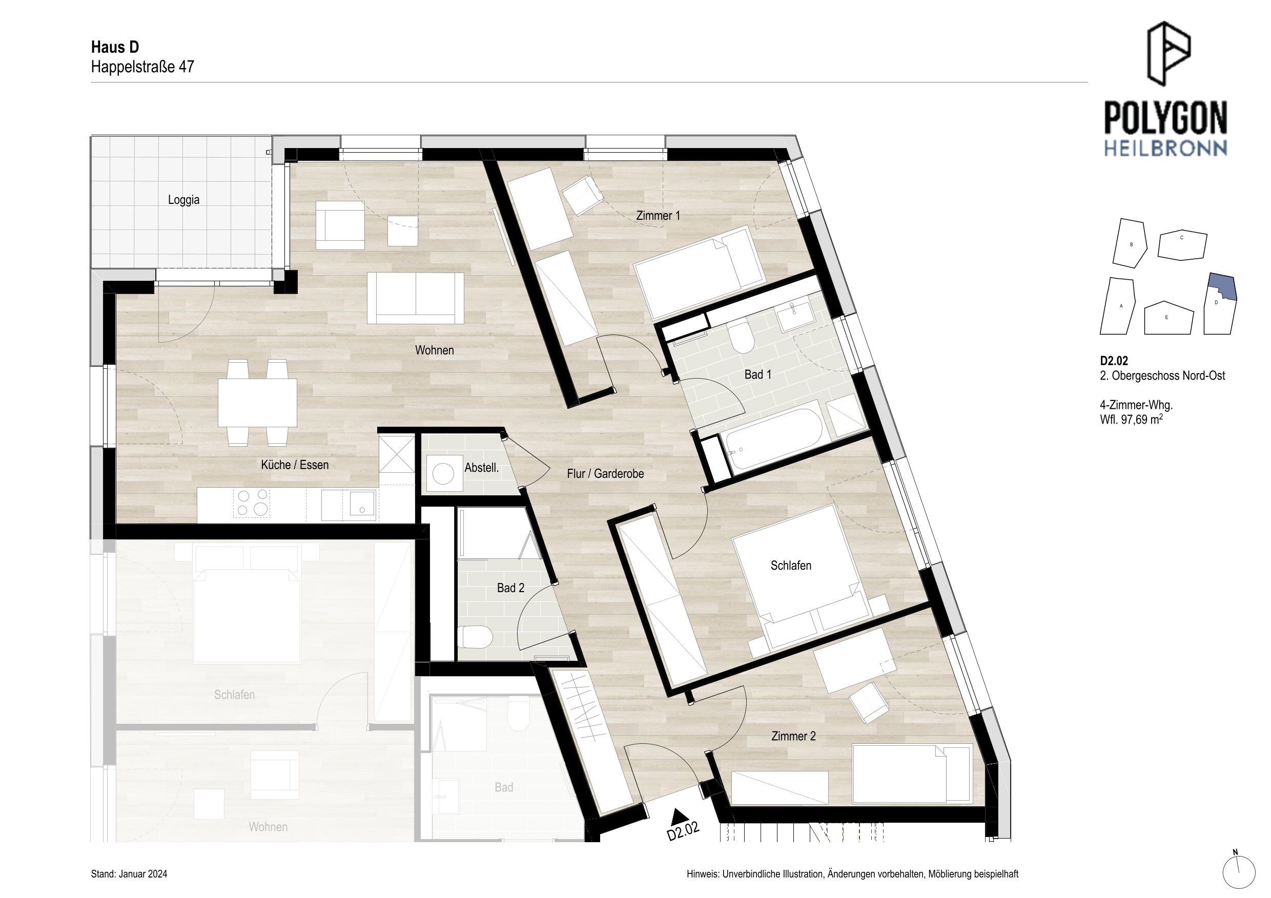 Wohnung zur Miete 1.520 € 4 Zimmer 97,7 m²<br/>Wohnfläche 2.<br/>Geschoss 01.06.2025<br/>Verfügbarkeit Happelstraße 47 Südbahnhof / John-F.-Kennedy-Siedlung Heilbronn 74074