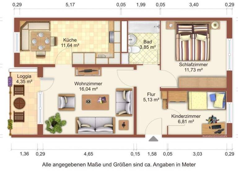 Wohnung zur Miete 480 € 3 Zimmer 56,6 m² 5. Geschoss Dostojewskistraße 20a Schönwalde II Greifswald 17491