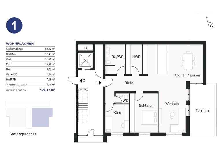 Wohnung zum Kauf provisionsfrei 474.000 € 3,5 Zimmer 126,1 m²<br/>Wohnfläche EG<br/>Geschoss Künzelsau Künzelsau 74653