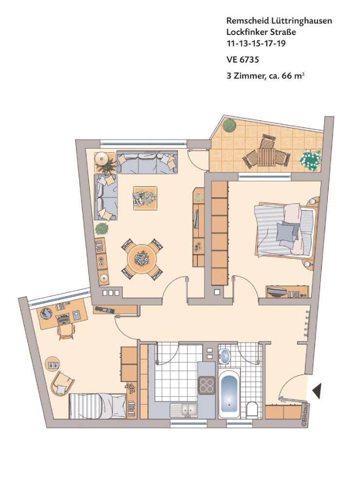 Wohnung zur Miete 539 € 3 Zimmer 65,8 m²<br/>Wohnfläche EG<br/>Geschoss 22.01.2025<br/>Verfügbarkeit Lockfinker Straße 11 Klausen Remscheid 42899