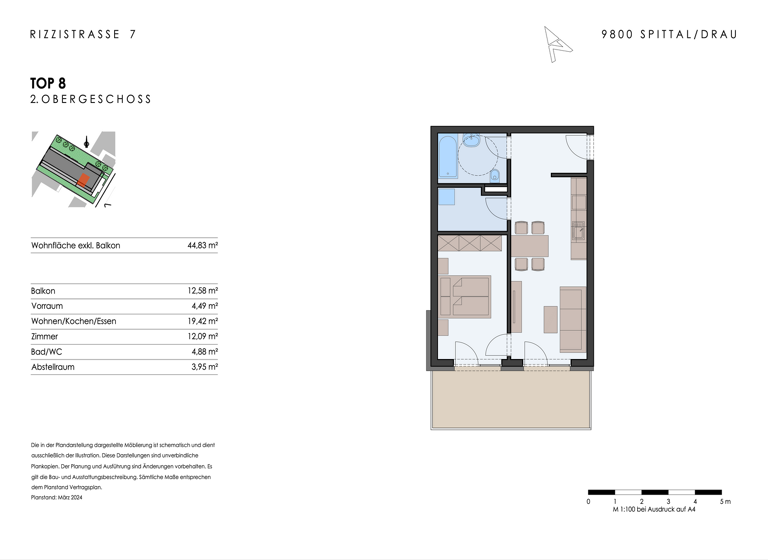Wohnung zum Kauf provisionsfrei 215.000 € 2 Zimmer 44,8 m² 2. Geschoss Rizzistrasse 7 Spittal an der Drau 9800