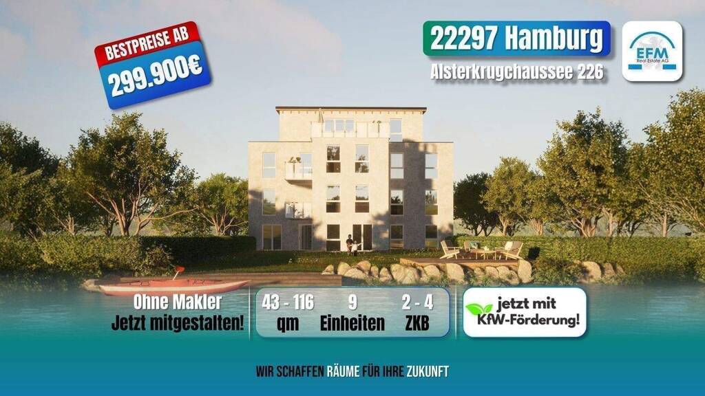 Wohnung zum Kauf - Neubau provisionsfrei als Kapitalanlage geeignet 329.900 € 2 Zimmer 50 m² Alsterkrugchaussee 226 Alsterdorf Hamburg 22297