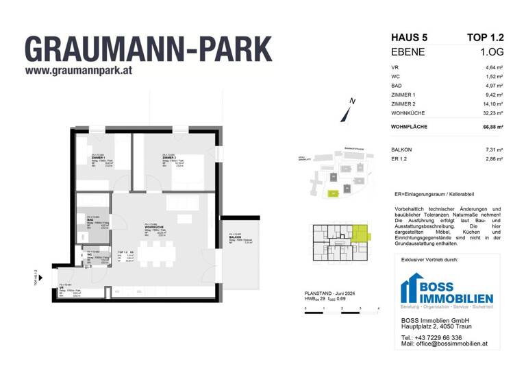 Wohnung zum Kauf - Erstbezug 375.200 € 3 Zimmer 66,9 m² 1. Geschoss Graumannpark 5 Traun 4050