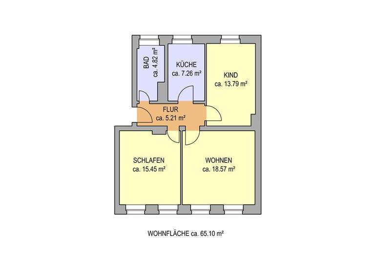 Wohnung zur Miete - Erstbezug 423 € 3 Zimmer 65,1 m² 2. Geschoss frei ab sofort Dessauer Straße 79 Bitterfeld Bitterfeld-Wolfen 06749