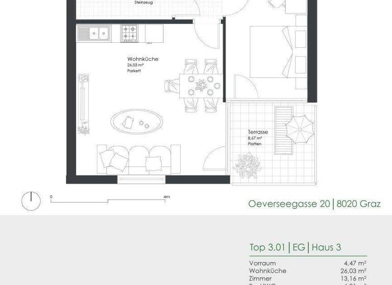 WG-Zimmer zur Miete 557 € 2 Zimmer 50,6 m² EG Oeverseegasse 20 Gries Graz 8020