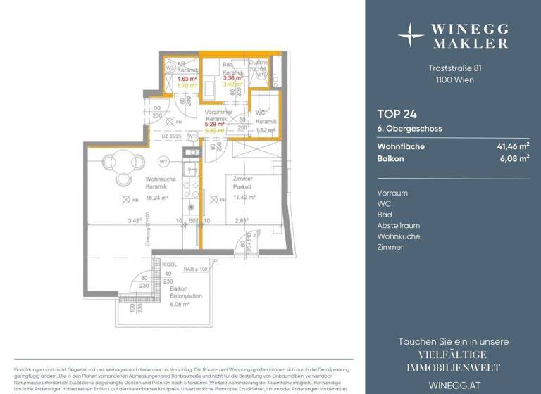 Wohnung zur Miete - Erstbezug 788 € 2 Zimmer 41,5 m² 6. Geschoss Troststraße 81 Wien 1100