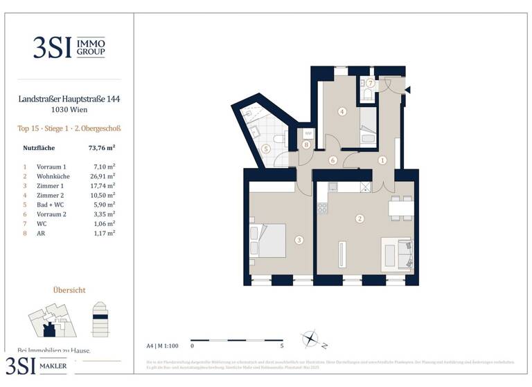 Wohnung zum Kauf - Neubau 625.000 € 3 Zimmer 73,8 m² 3. Geschoss Landstraßer Hauptstraße 144 Wien 1030