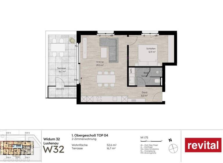 Terrassenwohnung zum Kauf - Erstbezug 369.000 € 2 Zimmer 53 m² 1. Geschoss Widum 32 Lustenau 6890