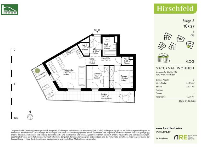 Wohnung zum Kauf - Erstbezug provisionsfrei 420.000 € 3 Zimmer 65,7 m² 4. Geschoss Gerasdorfer Straße 105 Wien 1210