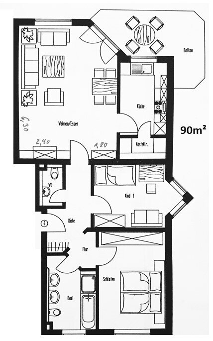 Wohnung zur Miete 1.080 € 3 Zimmer 90 m²<br/>Wohnfläche 2.<br/>Geschoss ab sofort<br/>Verfügbarkeit Ferdinand Ries Str 5 Rauental 3 Koblenz 56073