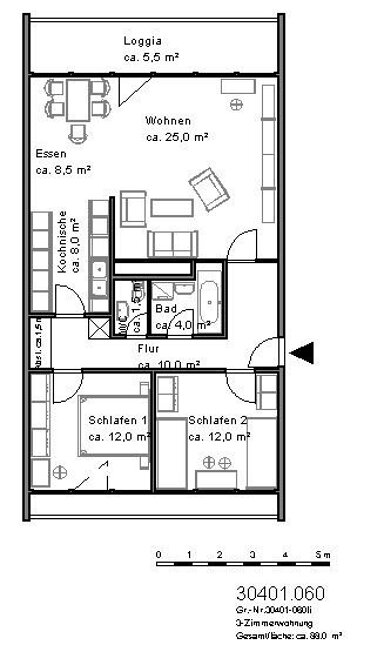 Wohnung zur Miete 791,73 € 3 Zimmer 88 m² 7. Geschoss frei ab 13.10.2024 Gorch-Fock-Str. 36 List Hannover 30177